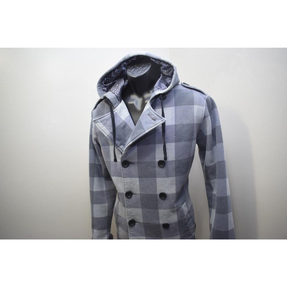 Vurt Cardigan Hoodie Gray Plaid Cotton Blend Long Sleeve Womens Size Medium